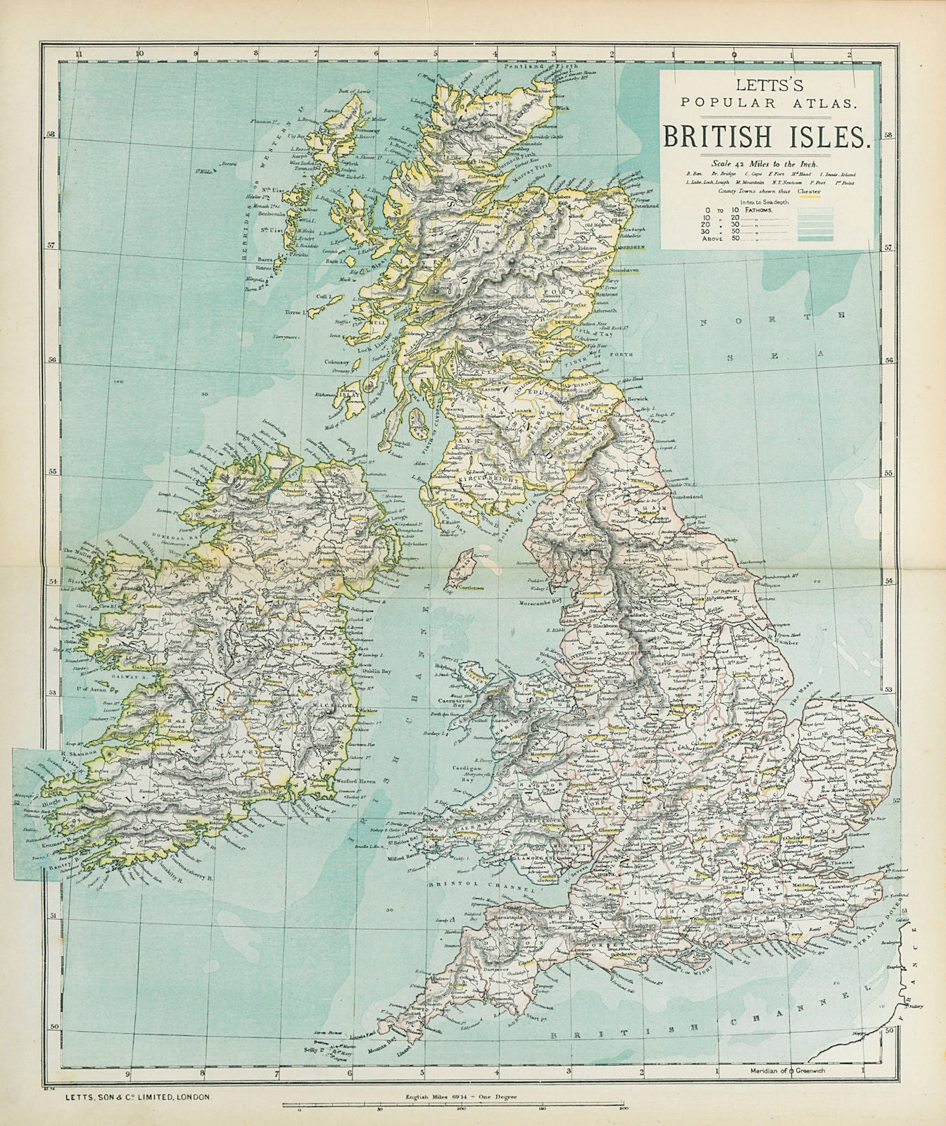 BRITISH ISLES. United Kingdom. Ireland. Counties towns rivers. LETTS 1883 map